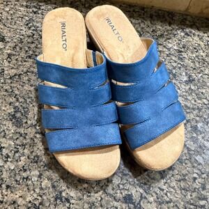 Rialto Valora Blue Faux Suede Wedge Slide Sandals Mens 7M Valora Blue